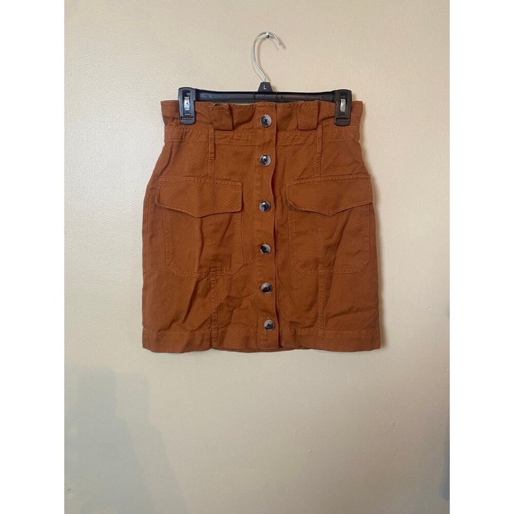 banana republic burnt orange button up skirt paper bag waist size 4 linen cotton